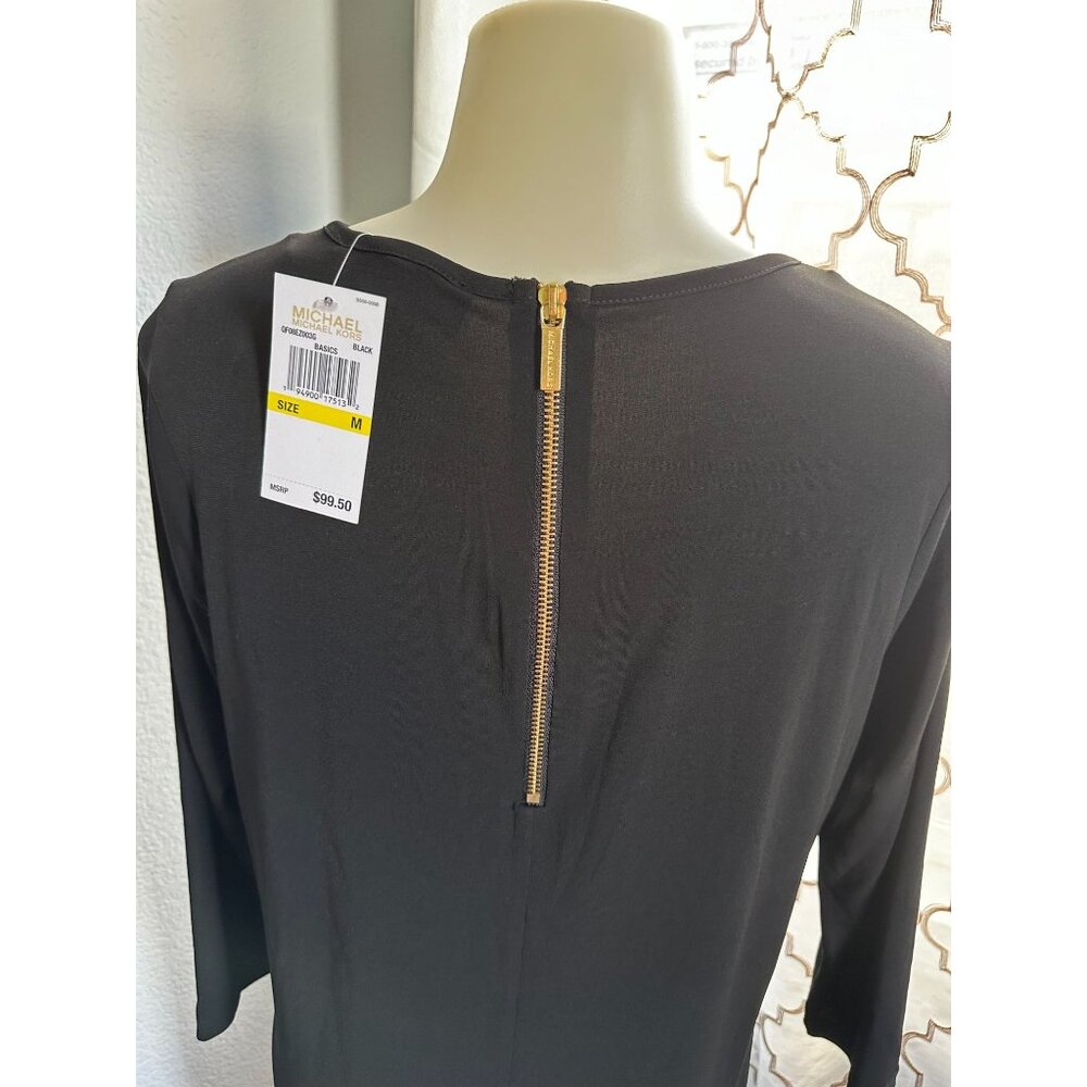 Michael Kors Womens Black Dress Size M With Gold Zipper Detail